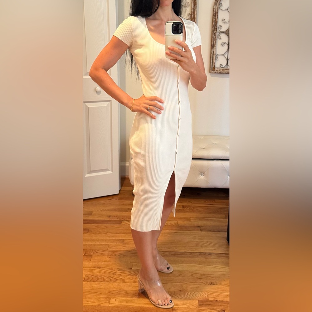 Cream Ribbed Button-Down Dress - Picture 2 of 3